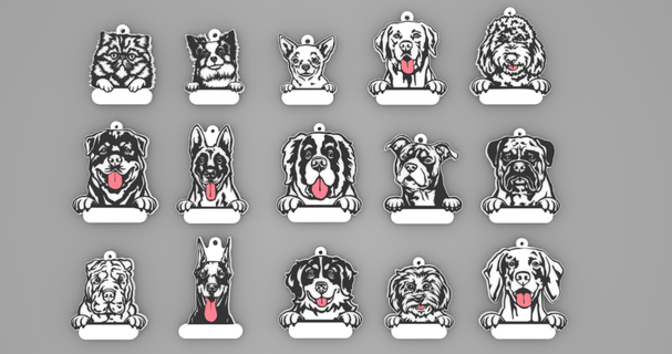 2nd paquete 14 diseños perro etiquetas 1 persa gato llavero etiqueta llaveros perros 3d print model - Mito3D