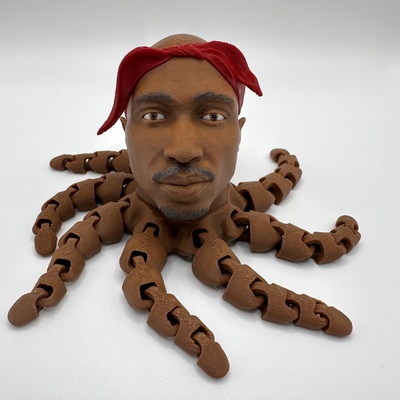 2pactopus - articulating 2pac tupac octopus articulate articulation articulated print in place multicolor ams bambu toy toys hiphop pop culture music fidget fun 3d print model - Mito3D