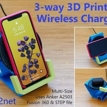 3-way wireless charger anker desk organizer fusion 360 iphone stand phone smartphone holder step mobile_phone 3d print model - Mito3D
