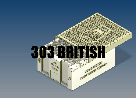 303 british 100x storage fits inside 50cal ammo bullet bullets 762 rifle gun ammunition world box sniper ww2 enfield cartridge organization lee english 3d print model - Mito3D
