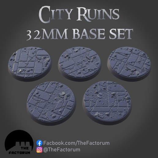 32mm ville ruines base ensemble prise charge Jeu 40k marteau guerre bases basse wargaming sci fantaisie rues calcul pavé brique 3D print model - Mito3D