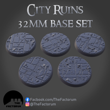 32mm city ruins base set supported game 40k warhammer bases basing wargaming sci-fi fantasy streets stone cobblestone brick 3d print model - Mito3D
