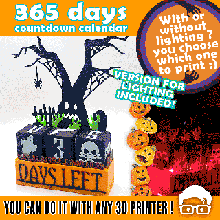 365 days halloween countdown calendar version lighting included led lamp home decor pumpkin scary cute kids trick treat monster candies candy horror decoration am-media 3d print model - Mito3D