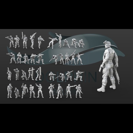 38 sci fi soldado figura conjunto Arte imprimible impresión ciencia ficción arma hombre pistola pose militar personaje estatua 3D print model - Mito3D
