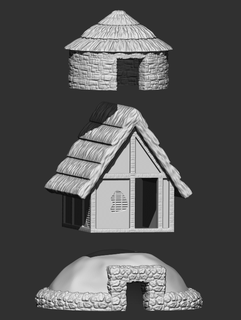 3 different buildings past house stone age hut grave germanic celts viking architecture building medieval fdm knight terrain 3d print model - Mito3D
