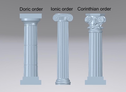 3 greek columns 3d model - pillars orders oders doric lonic corinthian c hy l p la 3d print model - Mito3D