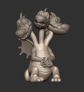 3 cabeça Dragão miniaturas personagem criatura dragões fantasia fracasso escultura arte ferradura desenho animado Disney 3d print model - Mito3D
