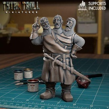 3 headed giant - pre-supported game dnd minature minis mini dungeons dragons 32mm tytantroll miniatures patreon heads 3d print model - Mito3D
