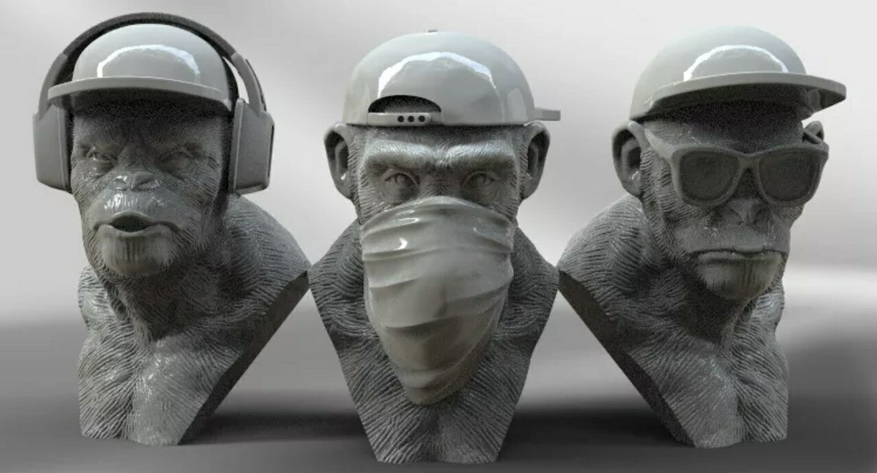 3 modern weise Affen Kunst sehen hören geschlossen up 3D print model - Mito3D