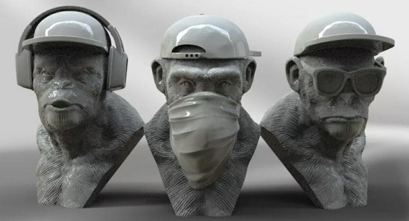 3 moderne sage singes art voir entendre fermer up 3d print model - Mito3D
