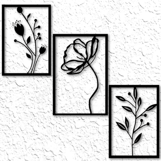 3 pezzo impostato incorniciato fiori parete arte floreale arredamento 2d pianta fiore germoglio giardino ramo 2dart gratuito Basso poli casa minimalista moderno 3d print model - Mito3D