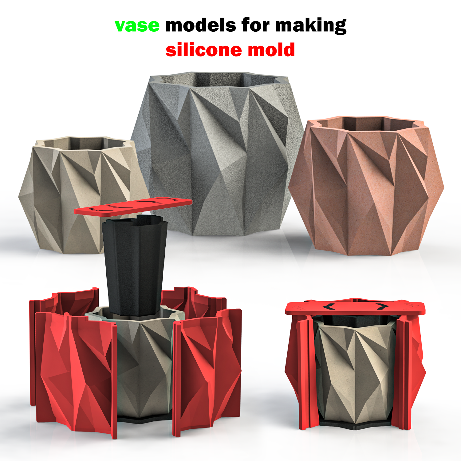3 sizes vases making silicone mold concrete vase 3dprint pot planter ako3d 3D print model - Mito3D