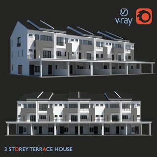 3 storey terrace house modern building architecture 3d print model - Mito3D