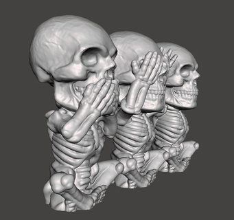 3 weise Schädel einstellen Dekoration Halloween Statue Kunst Büro Tod böse 3d print model - Mito3D