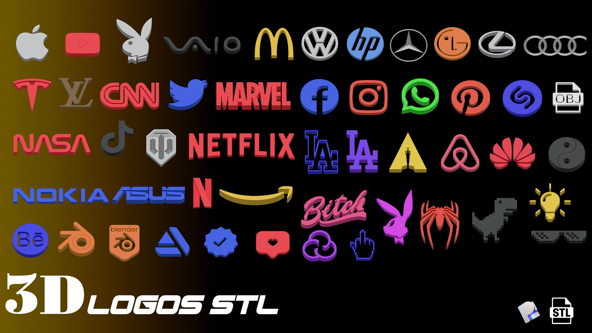 3d 50 logolar stl logo 3dlogos 3D print model - Mito3D