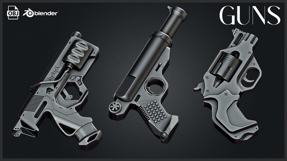 3d gun kitbash obj+blendfiles scifi blender hard surface 3d print model - Mito3D