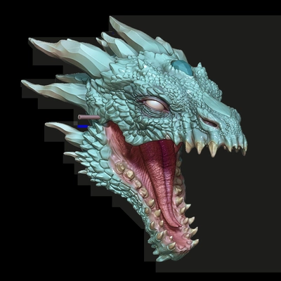 3d model dragon head art dolls art ice horns spikes fantasy doll poseable movable jaw toy fellkunst 3d print model - Mito3D