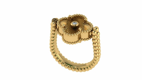 3d Modell reversibel Ring Alhambra Jahrgang Blume 3dmodel Kunst druckbar Malachit zweiseitig Gold Diamant Band 3d print model - Mito3D