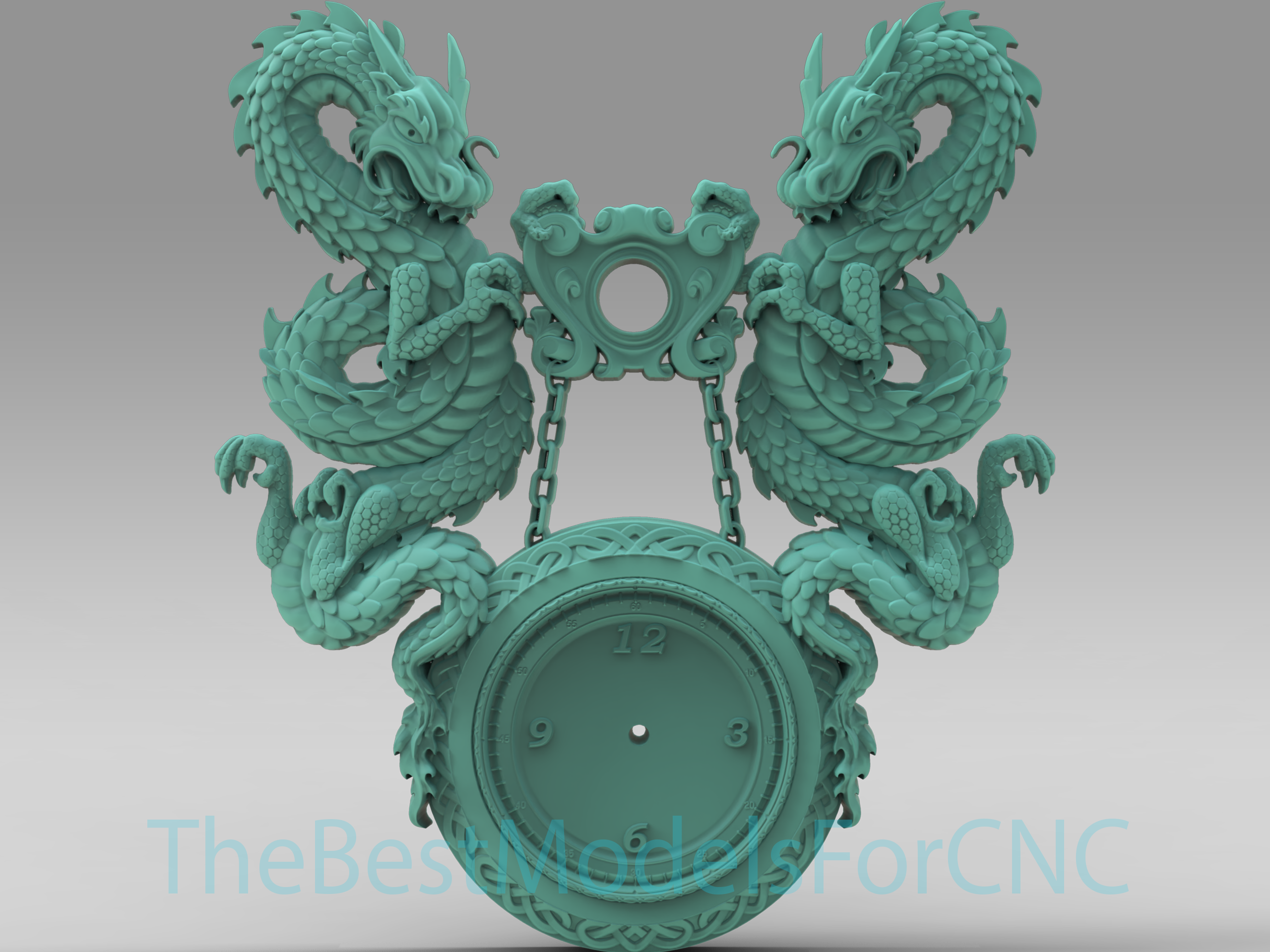 3d model stl file cnc router laser & printer chinese clock two dragons 3D print model - Mito3D
