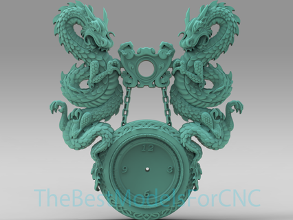 3d model stl file cnc router laser & printer chinese clock two dragons 3d print model - Mito3D
