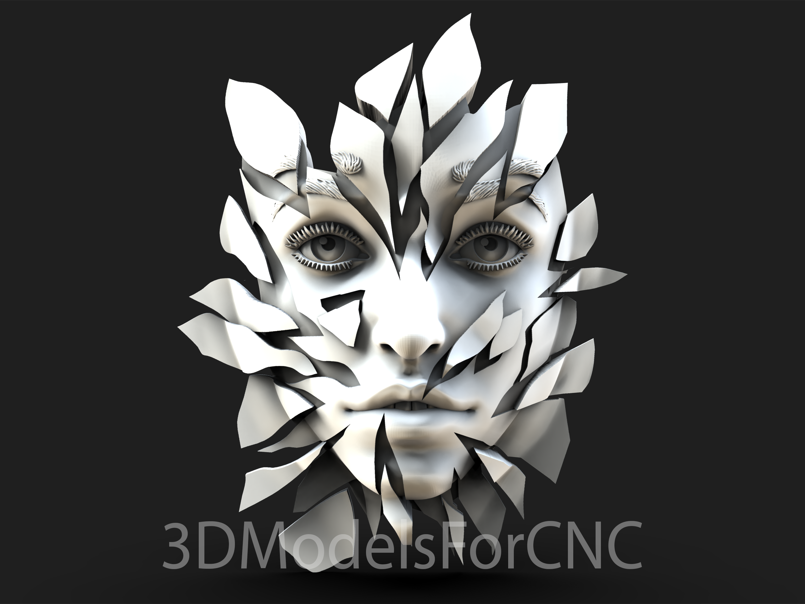3d modèle stl fichier cnc routeur laser imprimante verre visage art tête femme Dame fille 3D print model - Mito3D