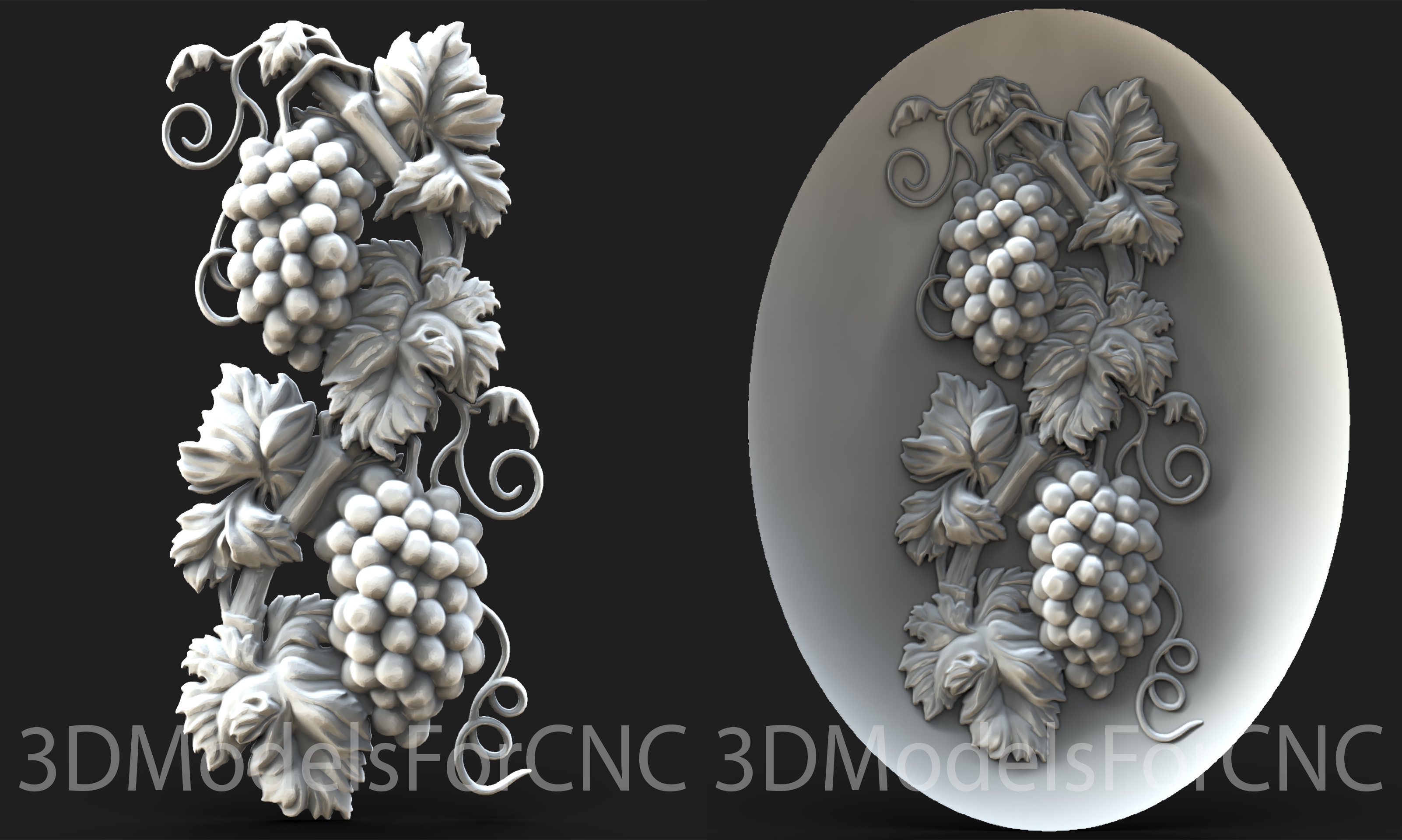 3d model stl file cnc router laser & printer grapes 3 pack Art leafs 3D print model - Mito3D