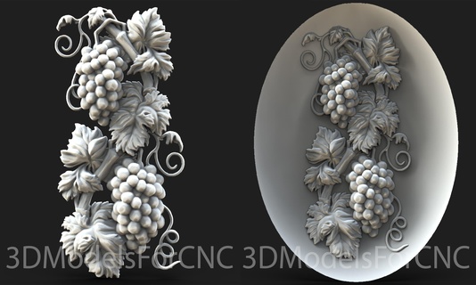 3d model stl file cnc router laser & 3d printer grapes 3 pack Art model grapes leafs  3d print model - Mito3D
