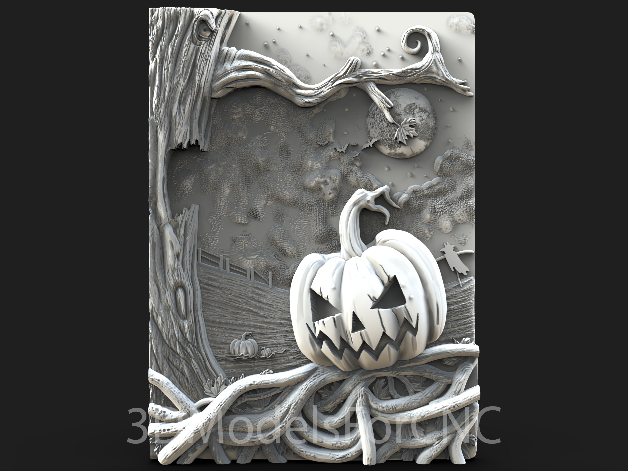 3d model stl file cnc router laser & printer halloween 1 Art pumpkin horror monster 3D print model - Mito3D