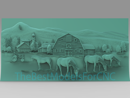 3d model stl file cnc router laser & 3d printer horses grazing farm model horse farm landscape  3d print model - Mito3D