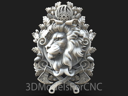 3d model stl file cnc router laser & printer lion head cartouche animals axes paw pine seeds leafs 3d print model - Mito3D
