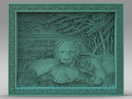 3d model stl file cnc router laser & 3d printer lion lioness sleeping model lioness sleeping landscape  3d print model - Mito3D