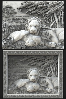 3d modèle stl fichier cnc routeur laser imprimante Lions couple pack animaux lionne savane 3d print model - Mito3D