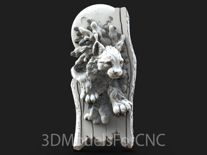3d model stl file cnc router laser & printer lynx moon 2 animals log trees 3d print model - Mito3D
