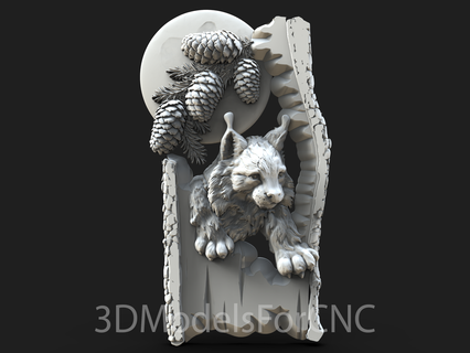 3d model stl file cnc router laser & printer lynx moon animals trees log pine cone 3d print model - Mito3D