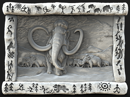 3d model stl file cnc router laser & printer mammoth herd cave drawings fangs 3d print model - Mito3D