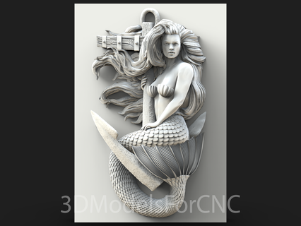 3d model stl file cnc router laser & printer mermaid 1 woman anchor 3d print model - Mito3D