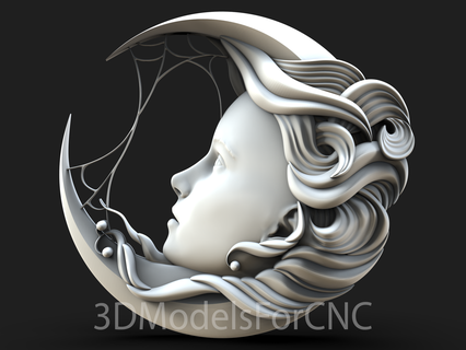 3d model stl file cnc router laser & printer moon woman face beautiful girl night 3d print model - Mito3D