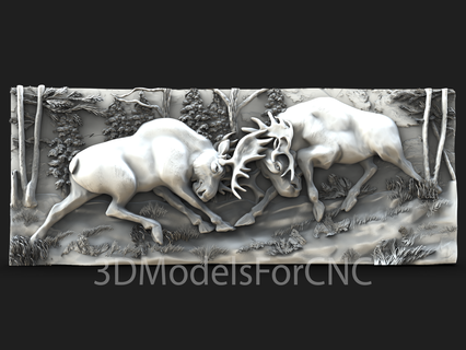 3d model stl dosya cnc yönlendirici lazer yazıcı geyik kavga orman hayvanlar savaş ağaçlar 3d print model - Mito3D