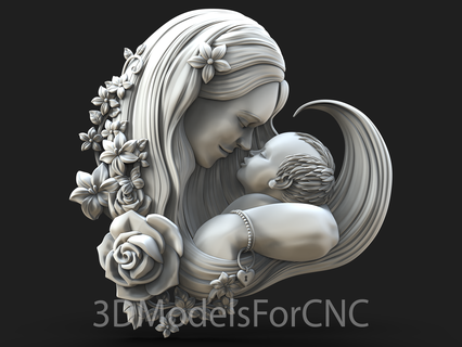 3d model stl file cnc router laser & printer mother baby flowers roses heart child 3d print model - Mito3D