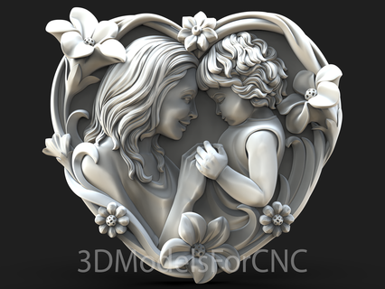 3d model stl file cnc router laser & printer mother daughter heart woman child flowers 3d print model - Mito3D