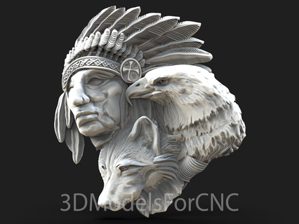 3d model stl dosya cnc yönlendirici lazer yazıcı yerli Amerikan hayvanlar Hintli savaşçı adam hayvan Kurt kartal 3d print model - Mito3D