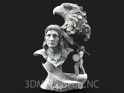 3d Modell stl Datei cnc Router Laser Drucker einheimisch amerikanisch Adler Tier indisch Schild Speer Krieger 3d print model - Mito3D