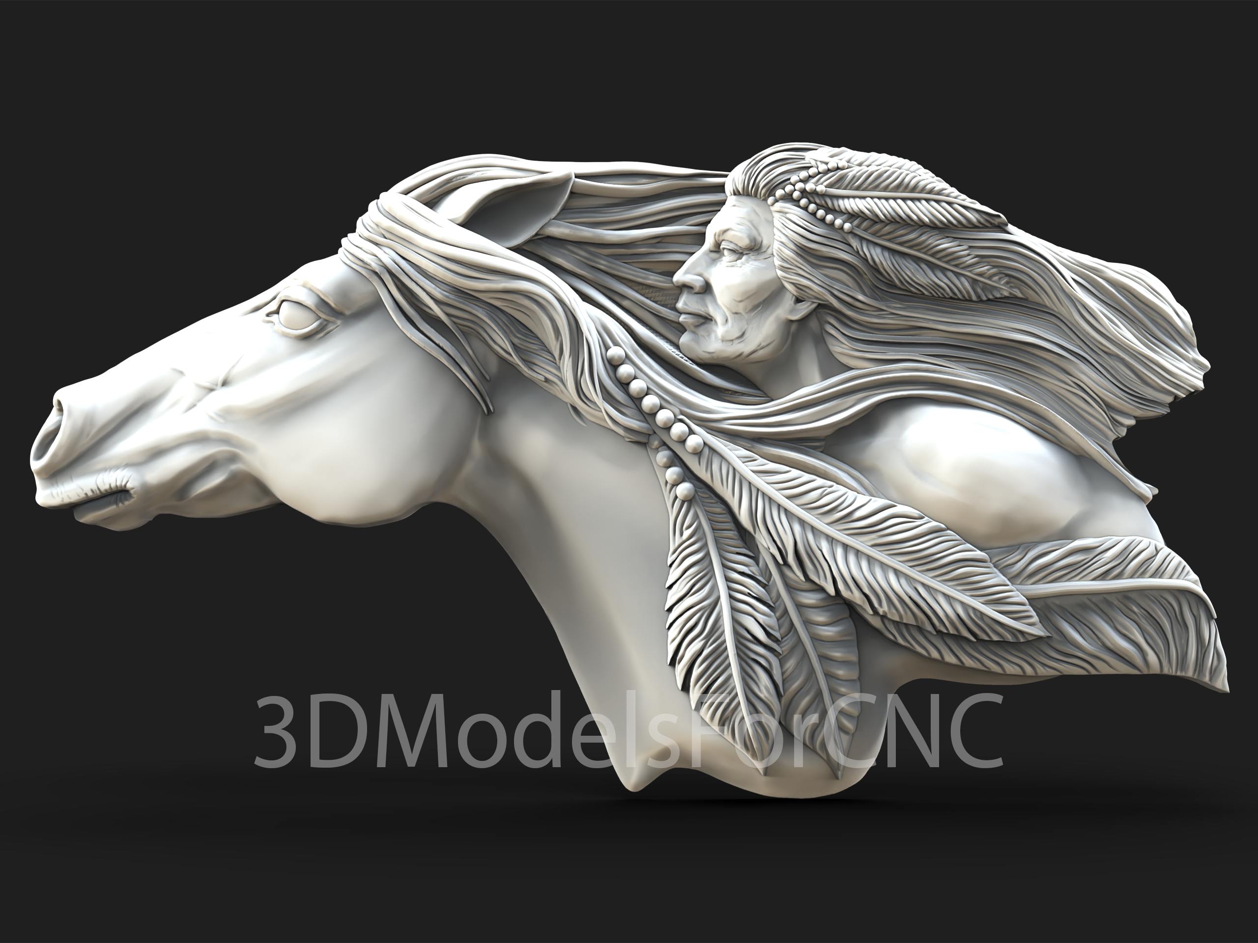 3d model stl dosya cnc yönlendirici lazer yazıcı yerli Amerikan at Hintli savaşçı adam hayvan 3D print model - Mito3D