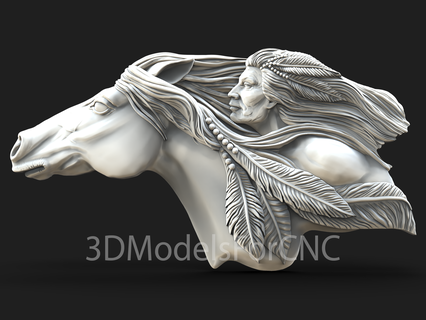 3d modelo stl expediente cnc enrutador láser impresora nativo americano caballo indio guerrero hombre animal 3d print model - Mito3D