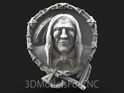 3d model stl file cnc router laser & printer native american man 1 indian feathers axe 3d print model - Mito3D