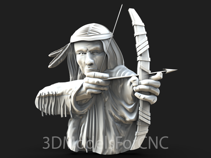 3d model stl file cnc router laser & printer native american man 2 indian bow arrow feathers 3d print model - Mito3D