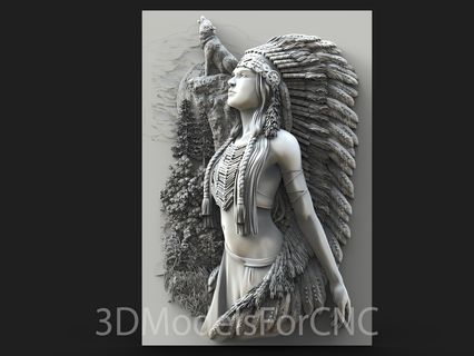 3d model stl file cnc router laser & printer native american woman 1 wolf 3d print model - Mito3D