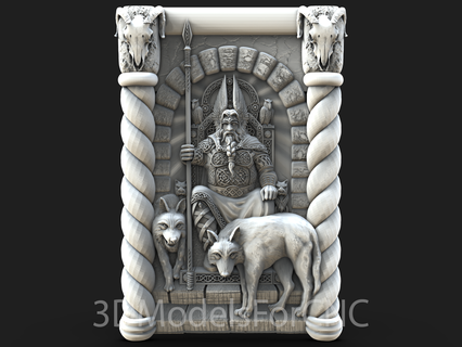 3d model stl dosya cnc yönlendirici lazer yazıcı Odin taht hayvanlar kafatasları İskandinav Tanrı viking kurtlar kargalar zırh mızrak 3d print model - Mito3D