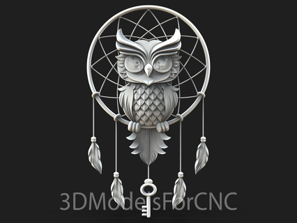 3d modèle stl fichier cnc routeur laser imprimante hibou attrapeur rêves animal clé 3d print model - Mito3D
