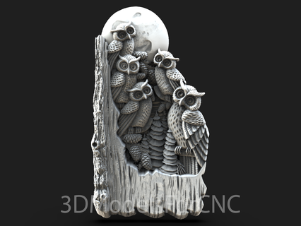 3d model stl file cnc router laser & printer owls moon animals trees log pine cones 3d print model - Mito3D